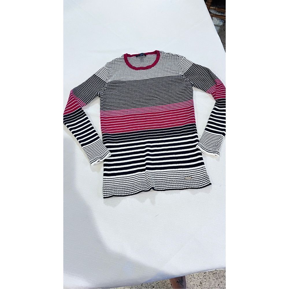 Tommy Hilfiger Women's Striped Rib Knit Long Sleeve Sweater Multi-Color Sz Large